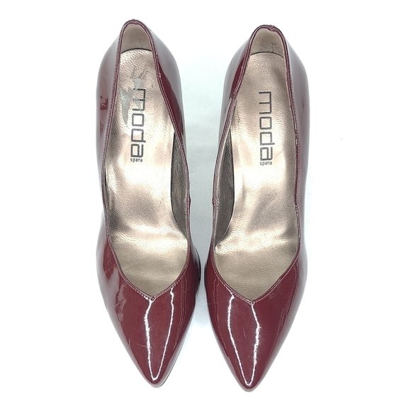 Moda Spana Patent Leather Heels Maroon Pointed Toe - Picture 3 of 10